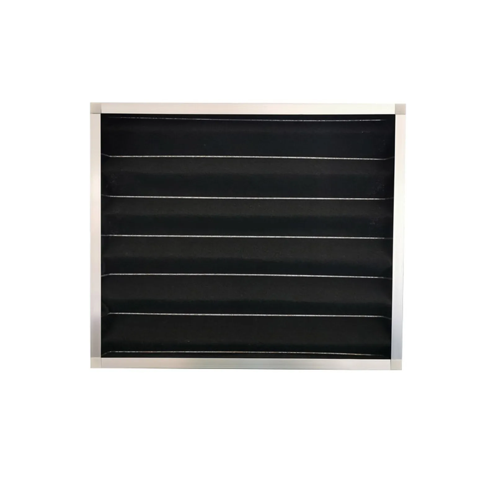 Flat panel filter with pleated media in a metal frame, photographed on a white background.